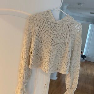 Zara Cream Crochet Hooded Sweater
